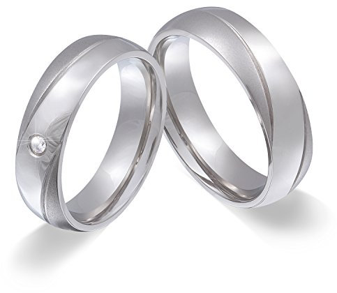 Juwelier Schönschmied Freundschaftsringe Partnerringe - inkl. WUNSCHGRAVUR - Edelstahl Zirkonia 54-58 138HD - mit AMAZON KONFIGURATOR direkt online gestalten !