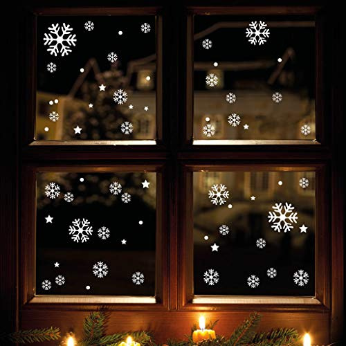 Wandtattoo-Loft XXL Fensterbild Schneeflocken 120 x Aufkleber im Set – WIEDERVERWENDBAR - Schneeflocken, Sterne und Punkte Fensteraufkleber/Fensterbilder/Fensterdeko Set