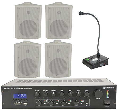 Business Paging Kit 4 Zone PA Amplifier & Call Station Microphone Announcement 6.5 Speakers System