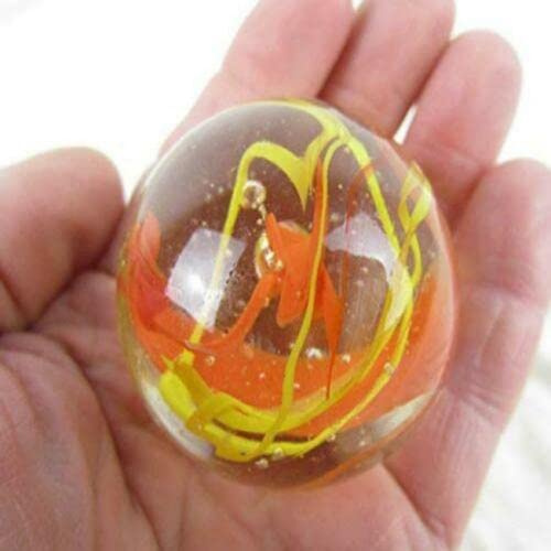 Big Game Toys~Large 2 (50mm) House Party Toe Breaker w/Display Stand Bubble Marble Glass Ball Large Huge Clear/Red/Yellow Confetti Ribbon Shooter Swirl