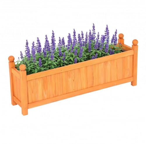 Oypla Large Garden Wooden Rectangular Flower Planter Ornamental Plant Pot
