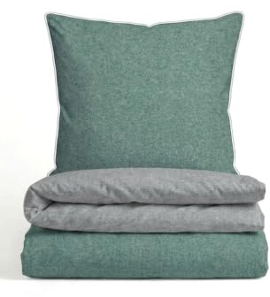 biberna Premium-Melange-Flanell Bettwäsche 155x200 cm grün – Biber 2-teilig | 100% Baumwolle, wärmend & weich | Kissenbezug 80x80 cm | Paspel & Reißverschluss | Winter-Bettwäsche Uni | Modell 0840500