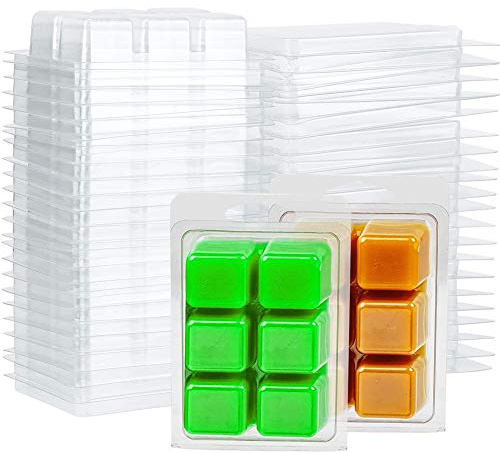 Liseng Lot de 100 moules de cire carrés à clapets en plastique transparent à 6 cavités pour la fabrication de bougies et de savon