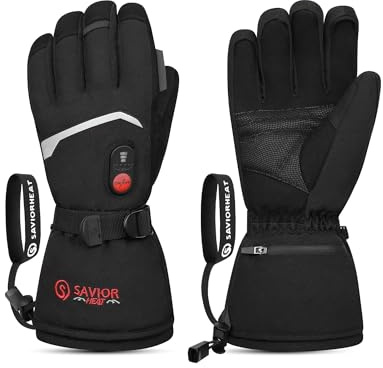 SAVIOR HEAT Upgraded Rechargeable Heated Gloves for Men & Women, 3000mAh Electric Heated Gloves with 3 Heat Levels up to 150°F, Waterproof Ski Glove for Skiing, Snowbording, Camping, Hiking