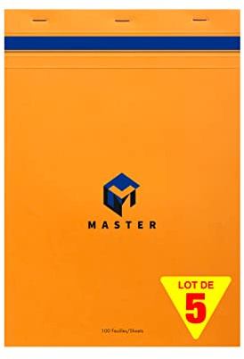 Calligraphe Clairefontaine 10704C - Packung mit 5 Schreibblöcken Calligraphe Master kopfseitig geheftet, DIN A4 21x29,7 cm, 50 Blatt kariert, 70g, Orange, 1 Pack