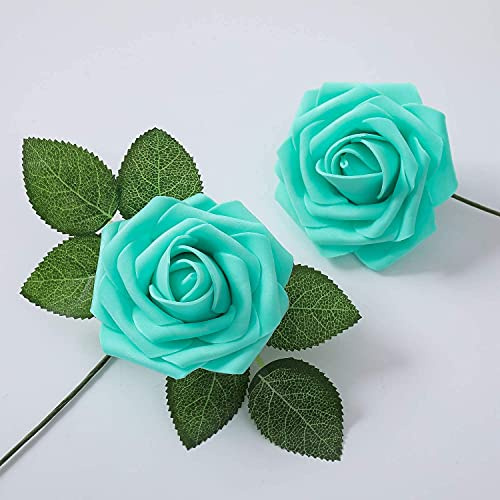PIQIUQIU 25 Stück Künstliche Blumen Rosen Kunstblumen Rosenköpfe Gefälschte für Geburtstagsdeko, Hochzeitsdeko, Party Deko (blau)