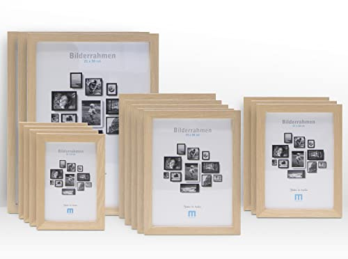 15 tlg. Foto Bilderrahmen-Set in Natur in verschiedenen, unterschiedlichen Größen. Für Fotowände & Bilderwände mit Naturoptik Bilderrahmen, Hochformat & Querformat geeignet. Von 10x15cm bis 21x30cm