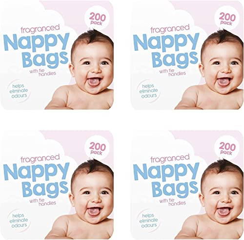 FAQRAH Baby Disposable Diaper Sacks Bags Dispenser Nappy Disposal Bags Easy-Tie for Travel - 4 x 200 Pack (800 in Total)