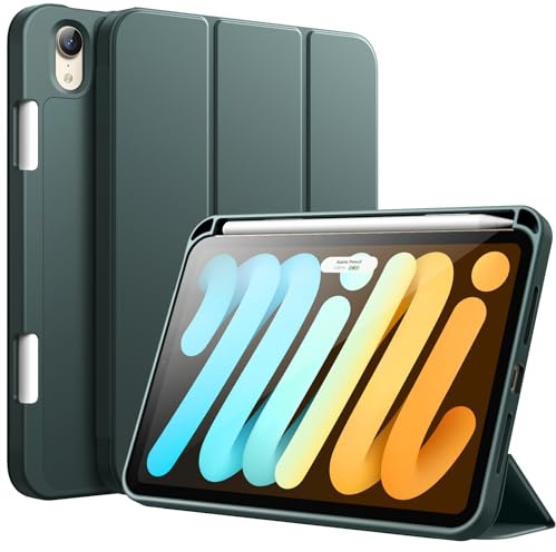 JETech Hülle für iPad mini A17 Pro/6. Gen, Neblig Grün | Für 8,3 2024/2021 Modell, Weiches TPU, Pencil Holder, Dreifach-Ständer, Auto Schlafen/Wachen, Stoßfestes Leichtdesign