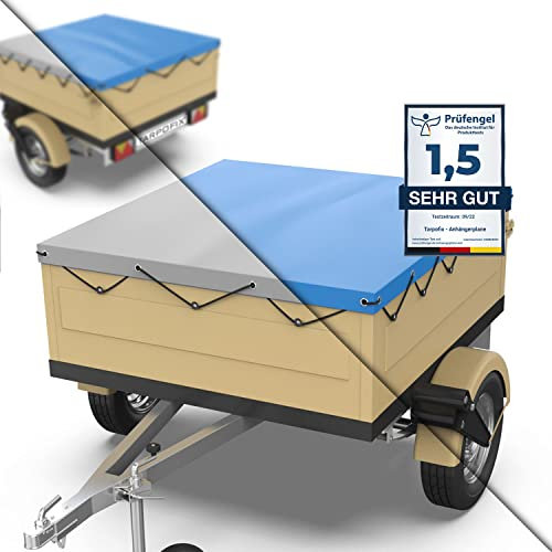 Tarpofix® Anhänger Plane 140x105 cm inkl. Planenseil | Anhängerplane Flachplane aus PVC PLANENMATERIAL | Verstärkte HP400 Hänger Abdeckplane für DDR PKW Autoanhänger | Abdeckung Grau
