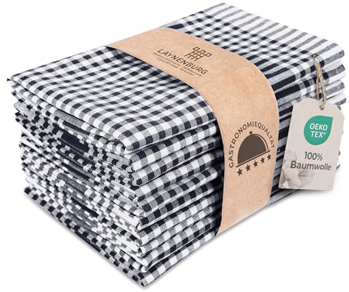 LAYNENBURG 10er-Set Premium Geschirrtücher kariert - 100% Baumwolle - 45x65 cm & Aufhänger - Oeko TEX Standard 100 - Küchentücher fusselfrei & modern - Vintage Küchenhandtücher (Anthrazit)