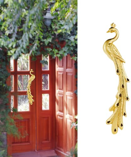 CcHhyyt 45cm Großer Türgriff Pfauenform Vintage Malerei Solide Zinklegierung Türgriff Tiergriff Hardware-Griff Heimdekoration Türdekoration Schiebetürdekoration Glastürdekoration (Rechte Seite, Gold)