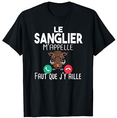 Sanglier Chasseur Chasse Homme Cadeau Humour Fusil Appel T-Shirt