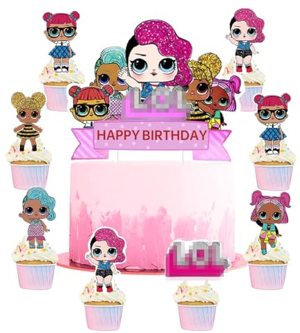 L-O-L Geburtstagstorte Dekoration, 25 Kinder Kuchendekorationen, Cartoon Geburtstagstorte Dekorationen, Jungen und Mädchen Kuchendekoration, Alles Gute zum Geburtstag Kuchendekoration (B)