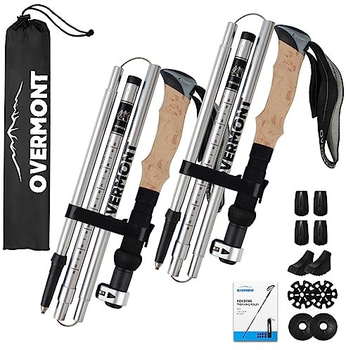 Overmont Wanderstöcke Carbon, 7075 Aluminium Ultraleicht faltbar verstellbar 105-125CM Trekkingstöcke Nordic Walking Stöcke 1 Paar mit All Terrain Zubehör
