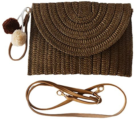 Supatmul Sac en Paille pour Femme, Pochette en Paille pour Femme, Sac à Main en Paille pour Femme, Sac à bandoulière en Paille pour Femme avec bandoulière réglable, Plage d'été pour Mariage Soirée