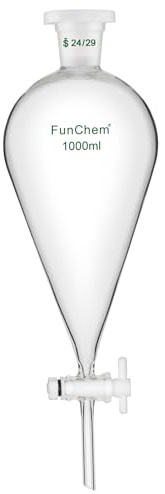 FunChem Entonnoir de Séparation Conique 1000 ml avec Joints 24/29 et Robinet en PTFE, Entonnoir en Verre Borosilicaté Design à Paroi Épaisse