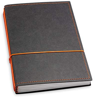 X17-A5 Terminplaner/Organizer 2027 | Kalender | schwarz + orange, vegan! Deutsches Zellulose-Material. Austauschbare Hefte: Wochenkalender Classic + 2 Hefte (blanko, gepunktet)