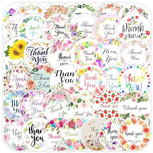 Lamkrtlp 50x Danke Aufkleber, 5,5 cm Runde Papieraufkleber Etiketten, Aufkleber floral, Selbstklebend, ablösbare Sticker, Dankeschön Etiketten Thank You Sticker für Backen Geschenktüten Flasche
