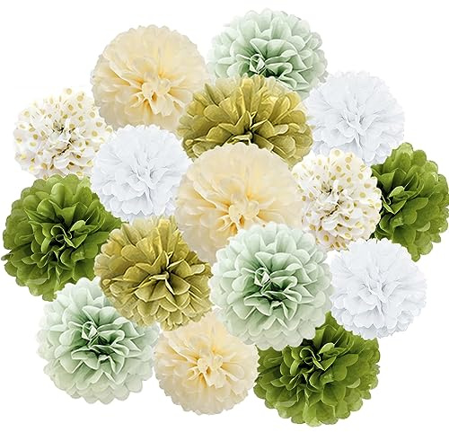 16 pompon in carta velina verde salvia verde salvia, decorazioni per feste per addio al nubilato, baby shower, matrimoni, compleanni, fidanzamenti, decorazioni per feste