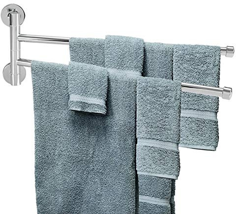 Ejoyous Handtuchhalter Bad mit 2/3 Schwenkstangen Handtuchhalter Schwenkbar Handtuchstange Edelstahl Handtuchhalter Wandmontage für Badezimmer 32 cm (Zwei Schüsse)