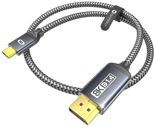 WARRKY 8K@60Hz USB C auf DisplayPort Kabel 1M [Vergoldet, Aluminium, DP1.4] 4K@240Hz, 2K@240Hz, Thunderbolt 3/4 zu DisplayPort, Kompatibel mit MacBook Pro/Air, iPad Pro, Mac Mini, iPhone 15 Serie
