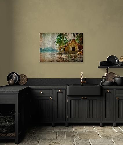 A.S. Création WTD - Stampa su tela da spiaggia, effetto legno, 90 x 60 cm, formato orizzontale, moderna decorazione da parete, camera da letto, soggiorno, cucina, immagine su telaio