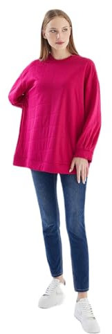 dadali Damen-Sweatshirt mit Falten und detailliertem quadratischem Muster – 100% Polyester, modernes Design, bequemer Schnitt | 38 - Fuchsie