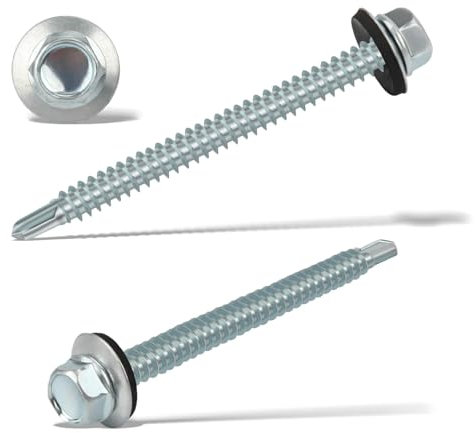 60PCS Vis Autoforeuse Metal 6,3x75 mm Vis Autoperforante Inox Bac Acier Hexagonale Vis Autoperceuse pour Metal Vis Etanche Avec Joint Tole Toiture Autoforante Auto Foreuse pour Plus Fixation(Argenté)