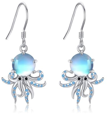 Oktopus Ohrringe 925 Sterling Silber Mondstein Krake Ohrhänger Ozean Schmuck Geschenk für Damen