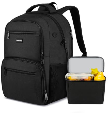 kadilong 17,3 Zoll Lunch Rucksack Herren mit Kühltasche,Groß Lunch Rucksack mit USB Ladeanschluss Schulrucksack Jungen Teenager für Arbeit Reisen Schule Picknick Uni,Schwarz