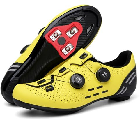 JiuQing Rennradschuhe Für Herren Damen Kompatibel Mit Peloton SPD Delta Cleats Für Drinnen Und Draußen,Gelb,43 EU