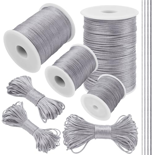 LEREATI Silver Gray Nylon Cord 2.5mm x 11 Yards Satin Cord Silk Bracelet String Macrame Necklace Cord, Nylon String for Jewelry Making, Beading, Chinese Knot, Wind Chime