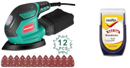 Multischleifer, HYCHIKA Deltaschleifer 200W, mit 12 Schleifblätter & Molto S.O.S easy Wandfarbe 30ml, weiss
