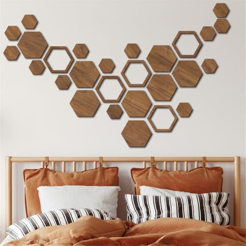 Lot de 27 autocollants muraux hexagonaux en bois 3D amovibles en nid d'abeille pour bureau, salon, chambre à coucher, décoration murale d'intérieur