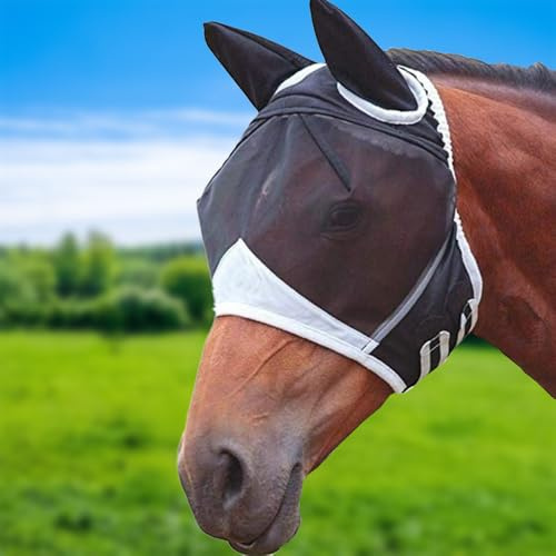 Glamifyr Fliegenmaske Pferd Fliegenmaske Pferd Warmblut,Fliegenhaube Pferde Klettverstellung Pferde Fliegenmaske,Fliegenmaske Kaltblut,Fliegenmaske Pferd Kaltblut Ohrenschutz Atmungsaktiv (L)