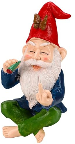 Lustiger Gartenzwerg Mittelfinger Statue – 15 cm hoch Harz leuchtende Hofdekoration, freche rauchende freche Mini-Zwerge