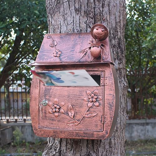 Briefkasten Vintage mit Schloss, Zaunbriefkasten, Briefkasten mit Gravur, Wandbriefkasten for Garten, Land, Hochzeitsdekoration, 30 X 16 X 40 cm