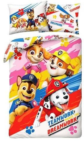Halantex Paw Patrol Teamwork Bettwäsche Set 140x200 + 70x90 cm 100% Baumwolle Bio Zertifiziert