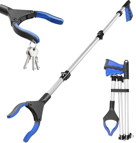 81cm Pieghevole Pinza Raccogli Oggetti, Pinza Telescopica con Testa di Presa Ampia Ruotabile a 360°, per Anziani, Disabili, Donne Incinte