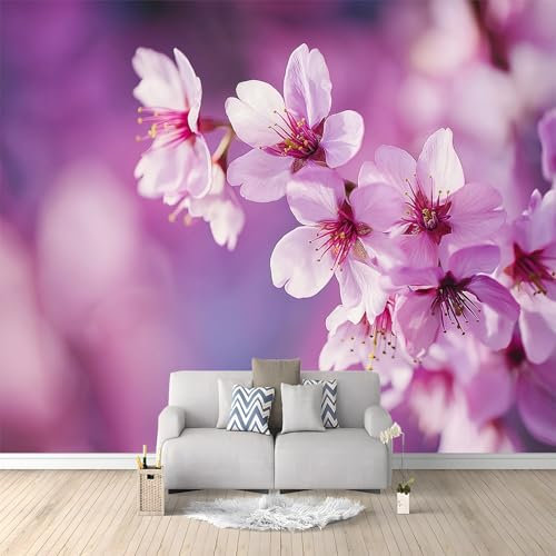 Fototapete Sakura-Lila 200x140 cm 3D Vliestapete Wandbild, Mustertapete Moderne Wandtapete, Wohnzimmer Schlafzimmer Kinderzimmer Büro Flur Wanddeko
