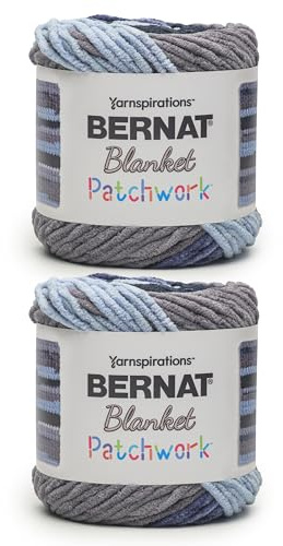 Bernat Decken-Patchwork-Garn – 2 Stück à 300 g – 100% Polyester – #6 super sperrig – 220 Meter – Stricken/Häkeln