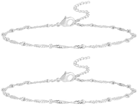 LunarCharm bracelet de cheville argenté pour femmes en acier inoxydable, bracelet de cheville, résistant au ternissement, set de bracelets de cheville à plusieurs couches