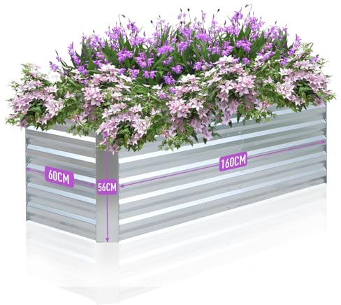 Colwelt Raised Garden Beds Outdoor 160*60*56cm, Raised Beds Steel Planter Box for Easy Growing Vegetables, Flowers, Herbs, Bottomless Metal Raised Bed Grow Bed Box with Reinforced Rods (Rectangle)
