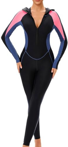 Jugaoge Damen Einteiliger Ganzkörper Badeanzug Muslimischer Burkini mit Kapuze Hijab bescheidene Bademode mit Reißverschluss islamische Full Cover Modest Schwimmanzug Rosa M