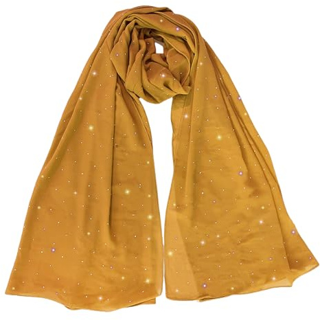 Lina & Lily Sparkle Strass Dam Chiffong Scarf Sjal Huvudsjal Hijab Ren Lätt, Senapsgul, one size