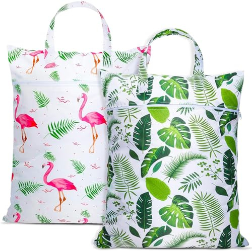 Wäschesack Reise mit Reißverschluss,Großer Reise-Wäschesack,Wäschebeutel Schmutzwäsche,Wasserdichte Laundry Bag,Schmutzige Kleidertasche für Reisen,Wetbag Schwimmsachen,Camping (LeavesFlamingo)