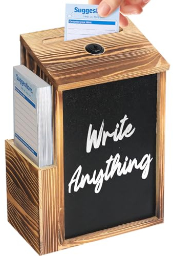 Uniclife Wood Suggestion Box, Wooden Donation Boxes for Fundraising, Prayer Box with Chalkboard and 50 Suggestion Cards, Ballot Boxes for Wedding Church & Classroom