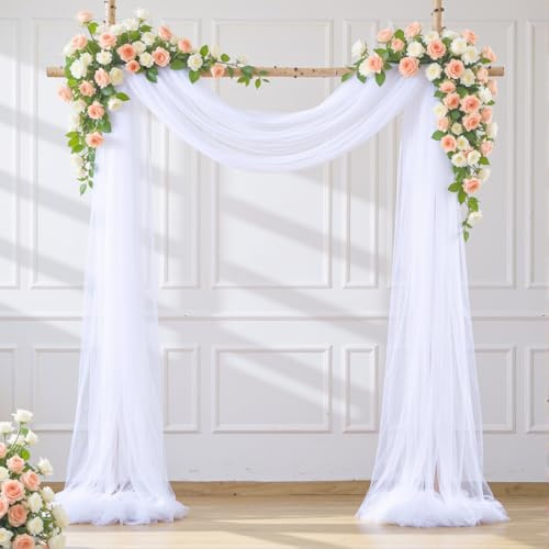 Wedding Arch Draping Fabric Backdrop 1 Panel 30 x 19Ft White Arch Drapes Curtains for Wedding Reception Sheer Tulle Backdrop Curtain for Ceremony Birthday Party Arbor Ceiling Decorations