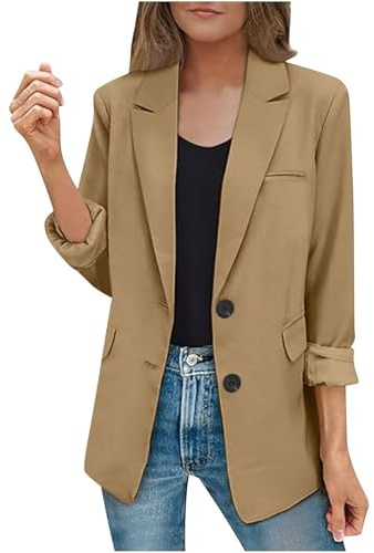 Damen Blazer Sportlich Elegant, Jackett Casual Sweatblazer Frühling, Vintage Bequem Blaser Jacke Kurzblazer Damen Festlich Einfarbig Tailliert Open Front Sakko Blazer Damen Elegant Sportlich